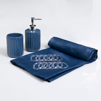 Set Cortina de Baño 4 Piezas Azul