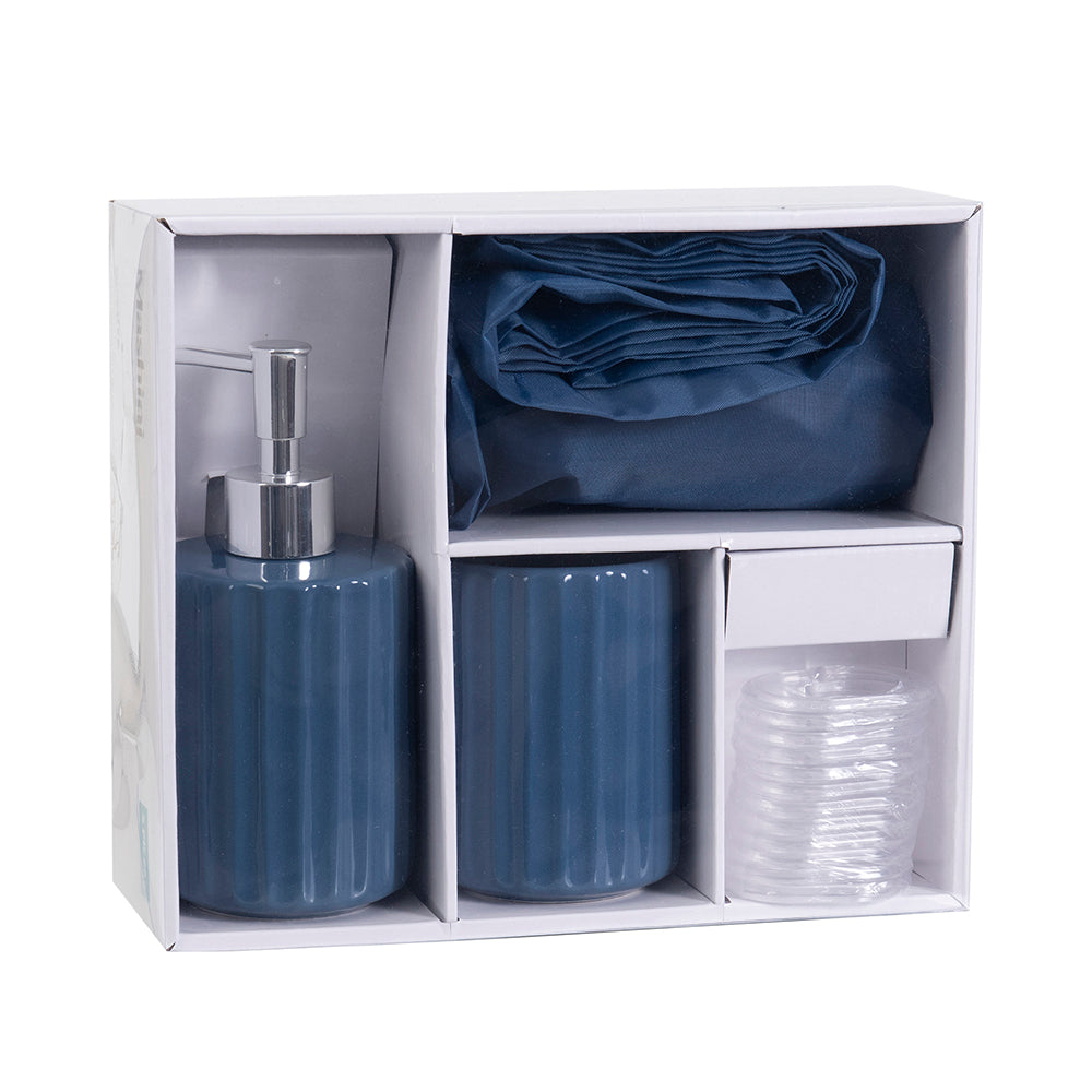 Set Cortina de Baño 4 Piezas Azul