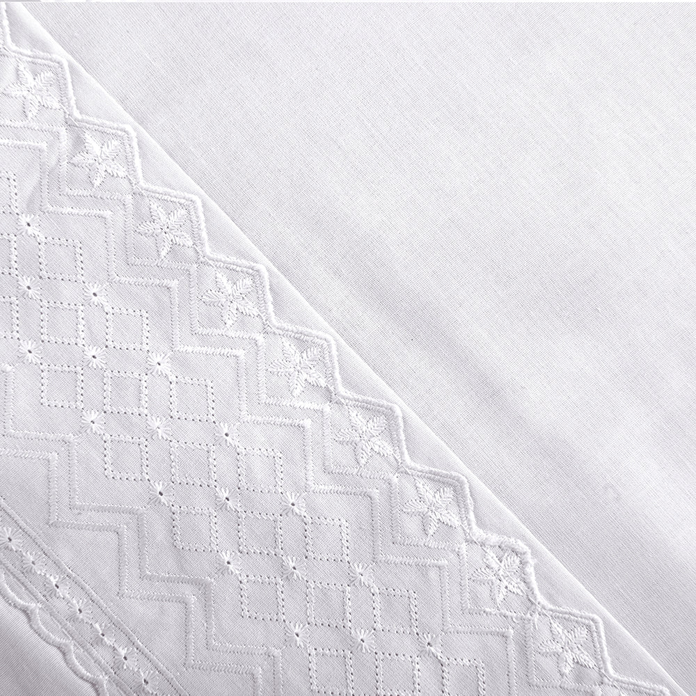 Sábana 1.5 Plazas 144 Hilos Broderie Geo Blanco