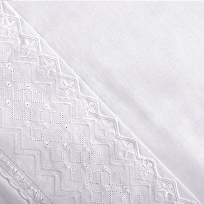 Sábana 1.5 Plazas 144 Hilos Broderie Geo Blanco