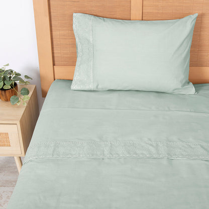 Sábana 1.5 Plazas 144 Hilos Broderie Geo Verde