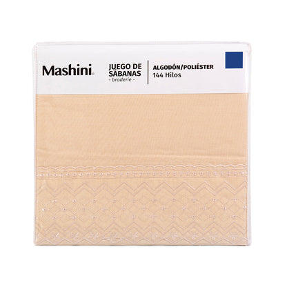 Sábana 1.5 Plazas 144 Hilos Broderie Geo Nude