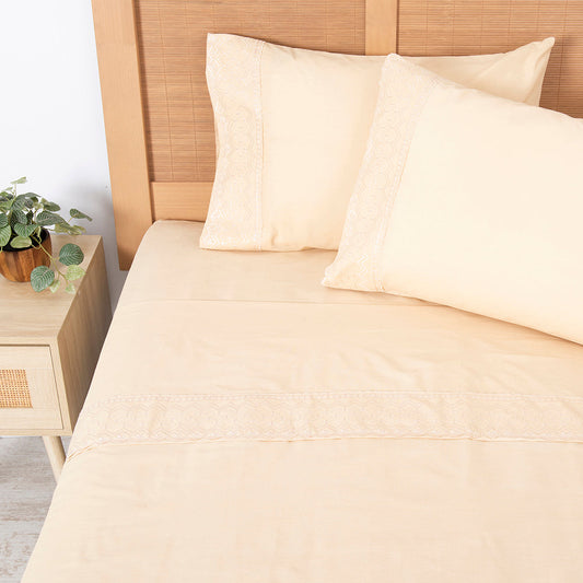 Sábana King 144 Hilos Broderie Geo Nude