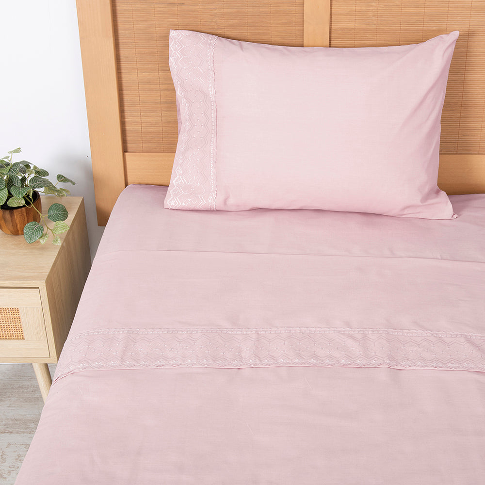 Sábana 1.5 Plazas 144 Hilos Broderie Geo Malva