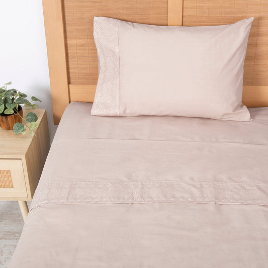 Sábana 1.5 Plazas 144 Hilos Broderie Geo Arena