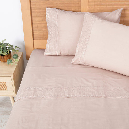 Sábana King 144 Hilos Broderie Geo Arena