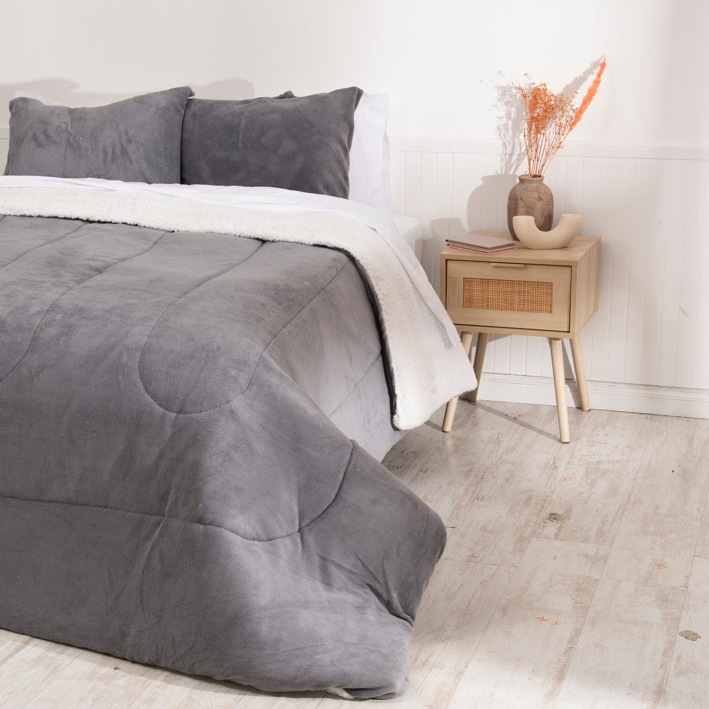 Plumón 2 Plazas Coral Sherpa Gris