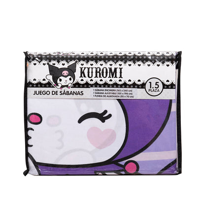 Sábana 1.5 Plazas Microfibra Kuromi Coqueta