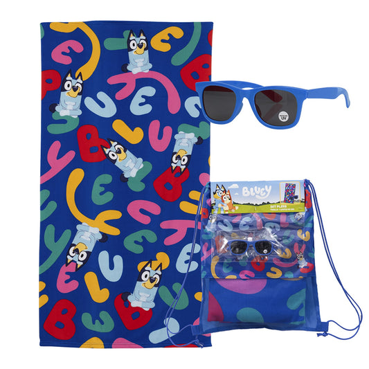 Set Toalla, Lentes de Sol y Bolso Bluey Letras