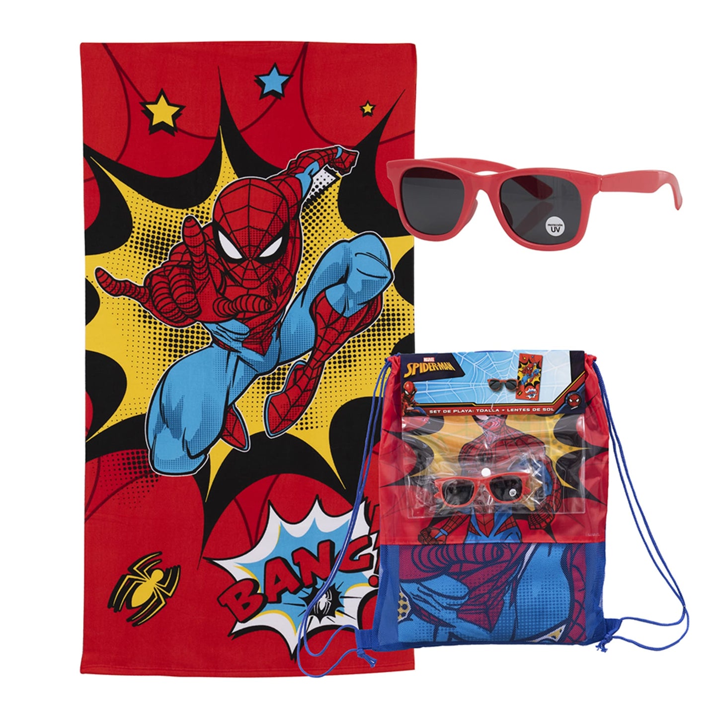 Set Toalla, Lentes de Sol y Bolso Spiderman Bang