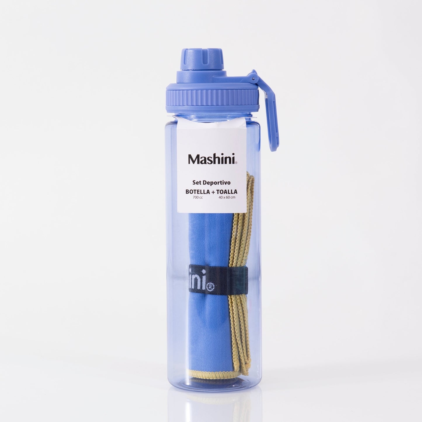 Toalla Deportiva Microfibra 40x60 cm + Botella 700 cc Azul