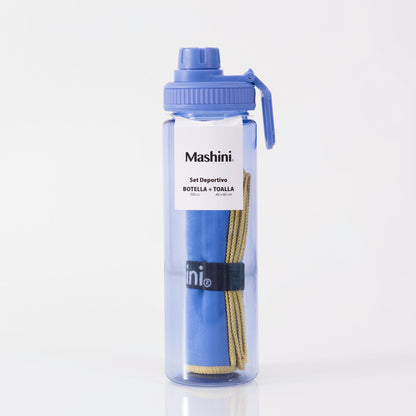 Toalla Deportiva Microfibra 40x60 cm + Botella 700 cc Azul