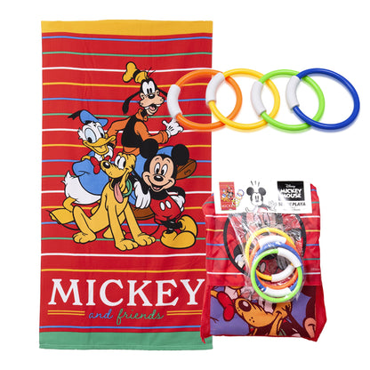Set Toalla 70x140 cm + 4 Anillos de Buceo Mickey Friends