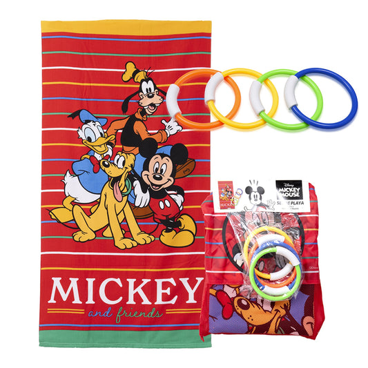 Set Toalla 70x140 cm + 4 Anillos de Buceo Mickey Friends
