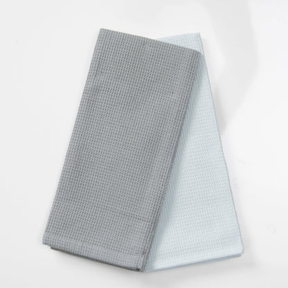 Set 2 Paños de Cocina Rectangular 40x60 cm Waffle Celeste