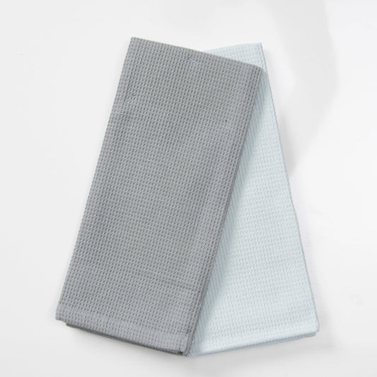 Set 2 Paños de Cocina Rectangular 40x60 cm Waffle Celeste