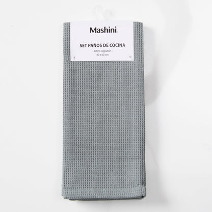 Set 2 Paños de Cocina Rectangular 40x60 cm Waffle Celeste