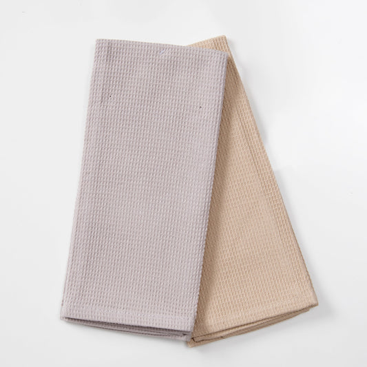Set 2 Paños de Cocina Rectangular 40x60 cm Waffle Taupe
