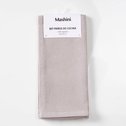 Set 2 Paños de Cocina Rectangular 40x60 cm Waffle Taupe