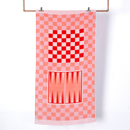 Toalla Playa Juego Dama o Backgammon 70x150 cm Rosado