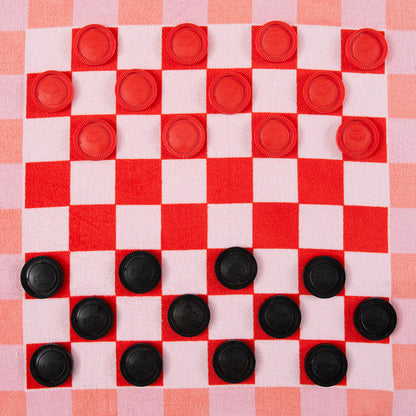Toalla Playa Juego Dama o Backgammon 70x150 cm Rosado