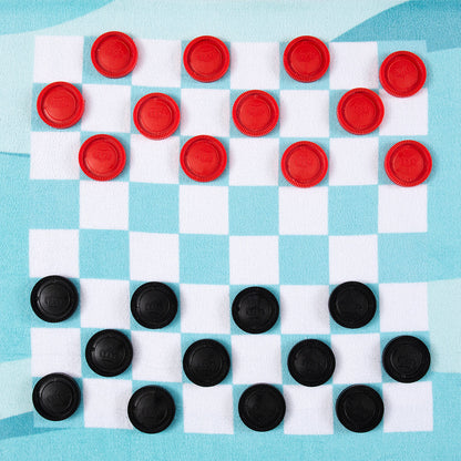 Toalla Playa Juego Dama o Backgammon 70x150 cm Celeste