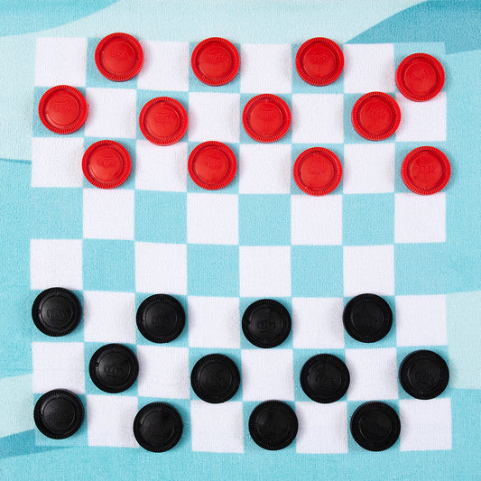 Toalla Playa Juego Dama o Backgammon 70x150 cm Celeste