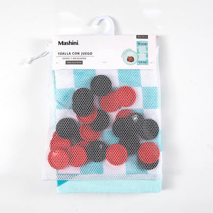 Toalla Playa Juego Dama o Backgammon 70x150 cm Celeste