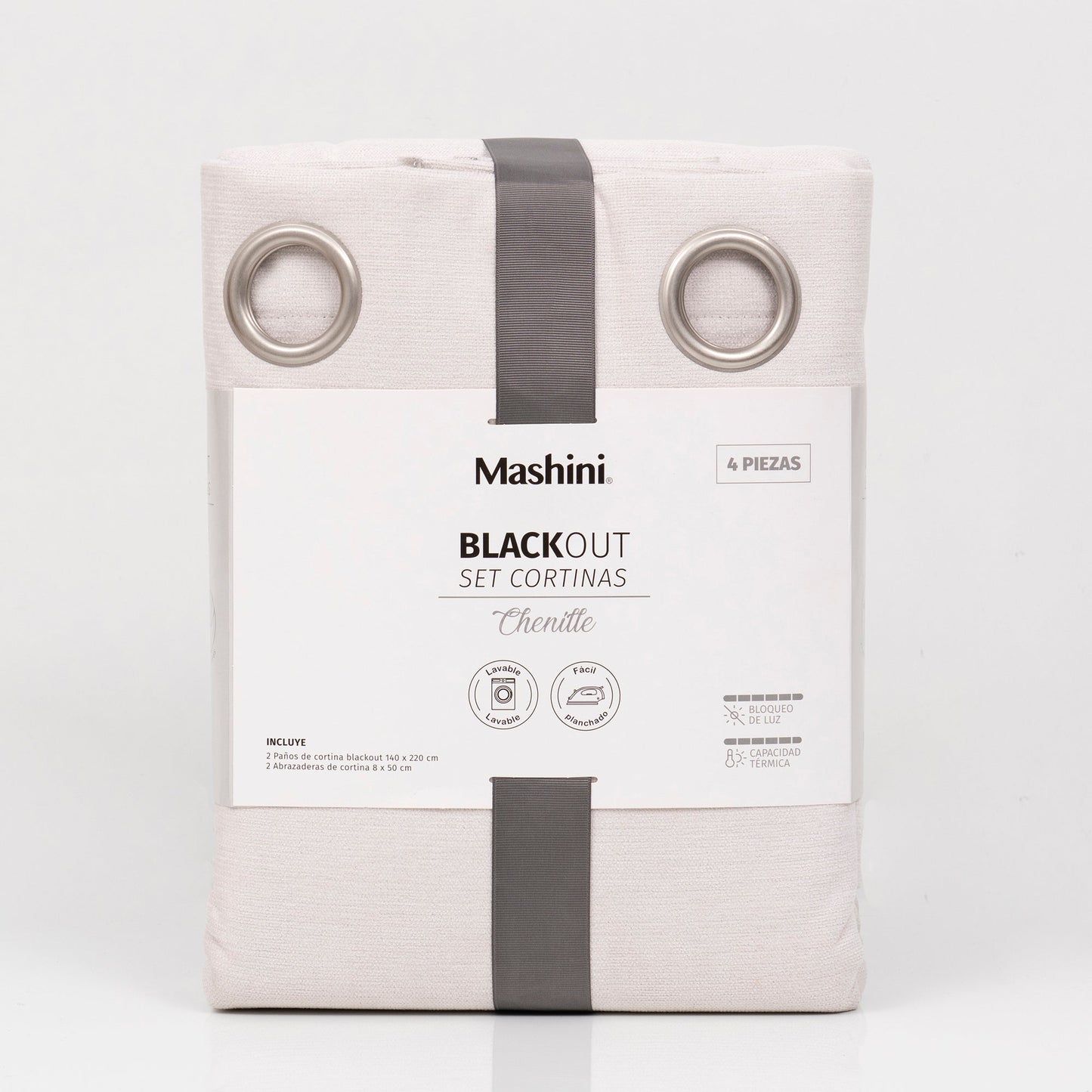 Set Cortinas Blackout Argolla Chenille Crudo