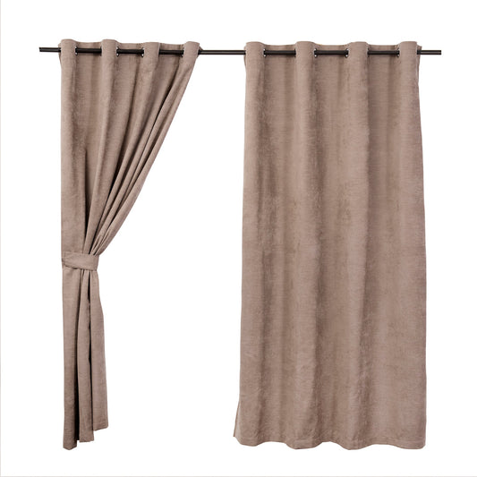 Set Cortinas Blackout Argolla Chenille Café