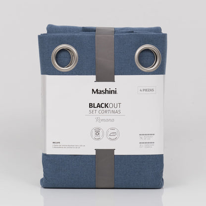 Set Cortinas Blackout Argolla Romana Azul