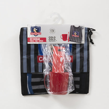 Set Toalla 30x50 cm, Cepillo Dental, Taza y Bolso Colo-Colo Negro