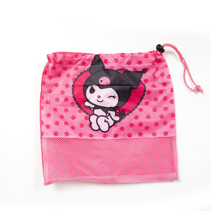 Set Toalla 30x50 cm, Cepillo Dental, Taza y Bolso Kuromi Corazón