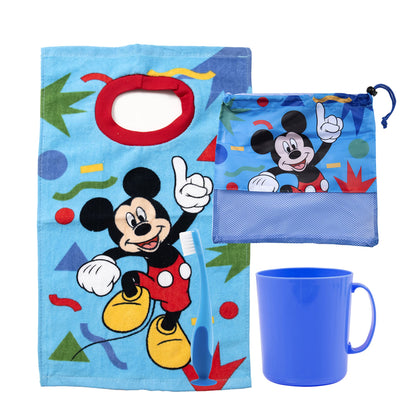 Set Toalla 30x50 cm, Cepillo Dental, Taza y Bolso Mickey Geométrico