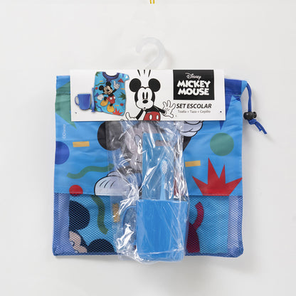 Set Toalla 30x50 cm, Cepillo Dental, Taza y Bolso Mickey Geométrico
