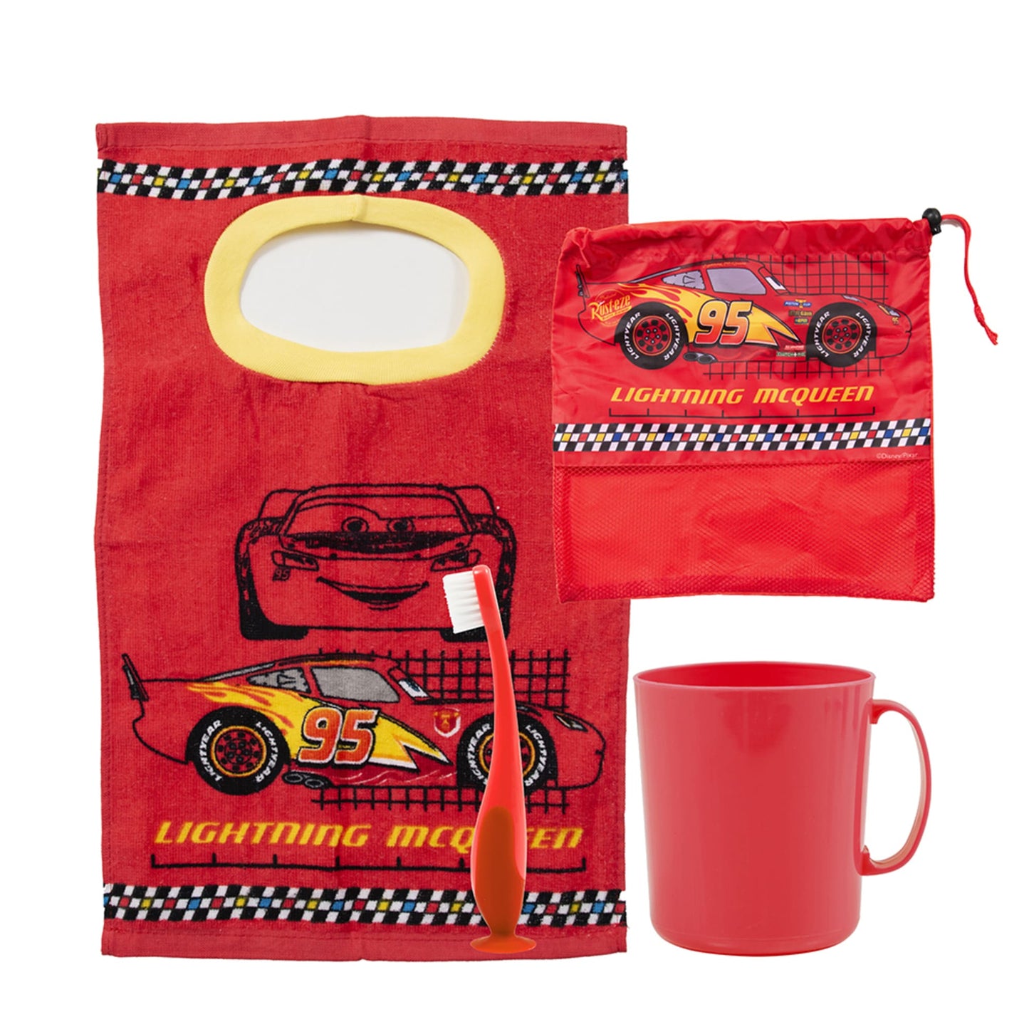 Set Toalla 30x50 cm, Cepillo Dental, Taza y Bolso Cars Race