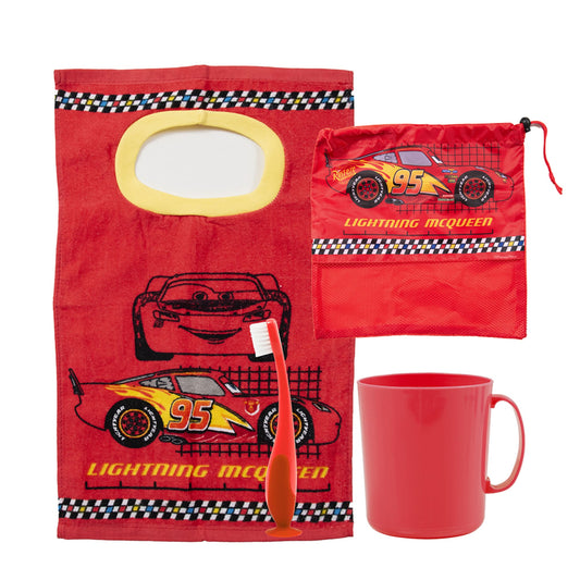 Set Toalla 30x50 cm, Cepillo Dental, Taza y Bolso Cars Race