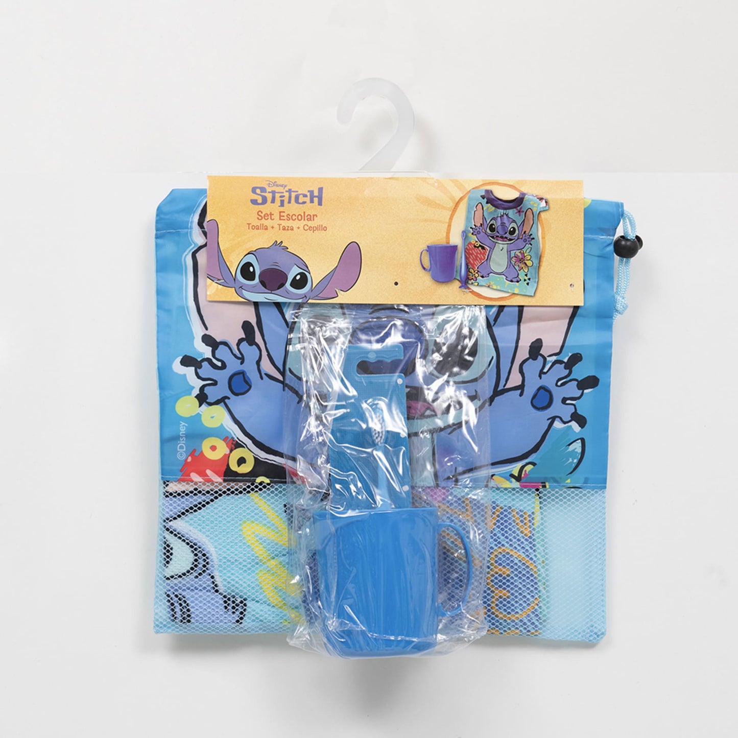 Set Toalla 30x50 cm, Cepillo Dental, Taza y Bolso Stitch Hawaii
