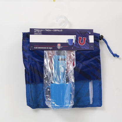 Set Toalla 30x50 cm, Cepillo Dental, Taza y Bolso U de Chile