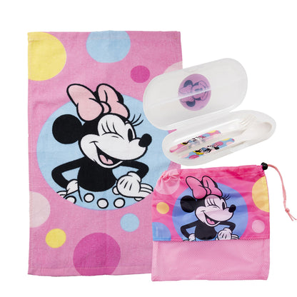 Set Toalla 30x50 cm, Cubiertos y Bolso Minnie Beauty