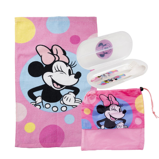 Set Toalla 30x50 cm, Cubiertos y Bolso Minnie Beauty