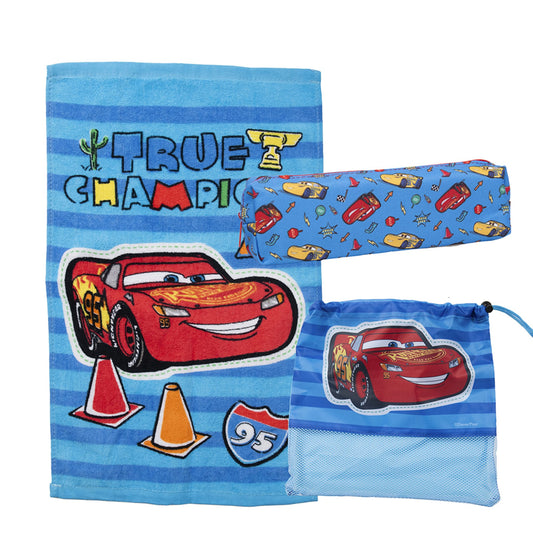 Set Toalla 30x50 cm, Estuche y Bolso Cars Champion