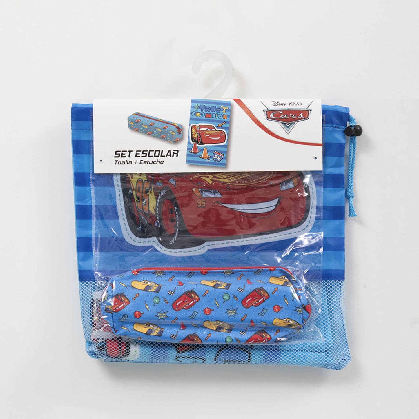 Set Toalla 30x50 cm, Estuche y Bolso Cars Champion