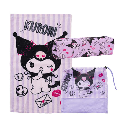 Set Toalla 30x50 cm, Estuche y Bolso Kuromi Carta