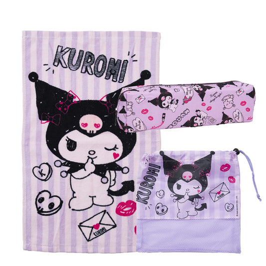 Set Toalla 30x50 cm, Estuche y Bolso Kuromi Carta