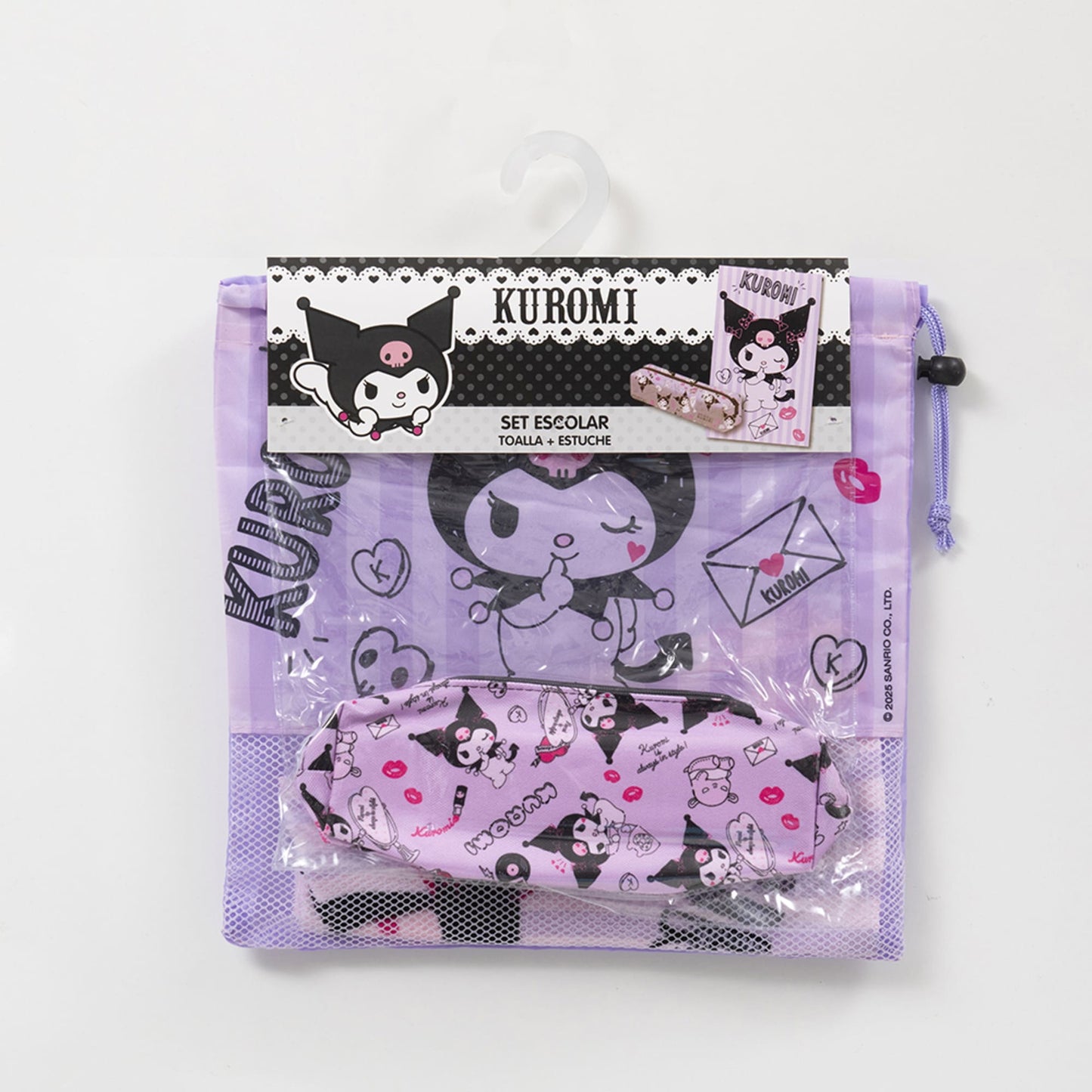 Set Toalla 30x50 cm, Estuche y Bolso Kuromi Carta
