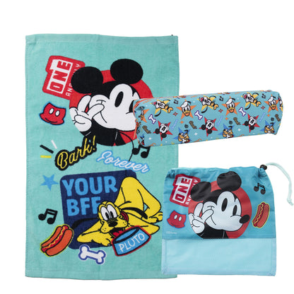 Set Toalla 30x50 cm, Estuche y Bolso Mickey Bark