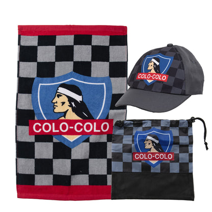Set Toalla 30x50 cm, Jockey y Bolso Colo-Colo Cuadros