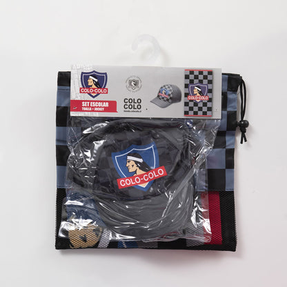 Set Toalla 30x50 cm, Jockey y Bolso Colo-Colo Cuadros