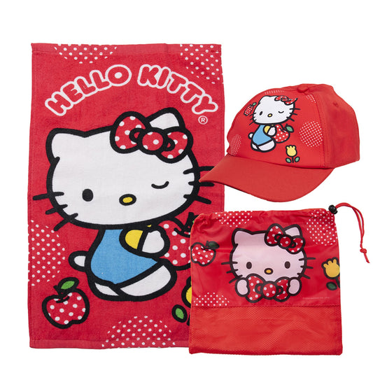 Set Toalla 30x50 cm, Jockey y Bolso Hello Kitty Manzana